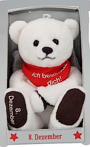 Depesche 8139.343 - Schutzengel Bär aus Plüsch, ca. 9 cm, mit Datum 08. Dezember, Geschenk für Geburtstag, Jahrestag oder Hochzeitstag