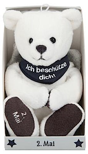 Depesche 8139.123 - Schutzengel Bär aus Plüsch, ca. 9 cm, mit Datum 02. Mai, Geschenk für Geburtstag, Jahrestag oder Hochzeitstag