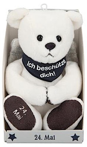 Depesche 8139.145 - Schutzengel Bär aus Plüsch, ca. 9 cm, mit Datum 24. Mai, Geschenk für Geburtstag, Jahrestag oder Hochzeitstag