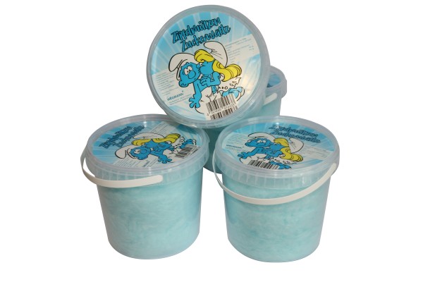 Zuckerwatte | Blaue Zipfelmützen Zuckerwatte im Eimer | Heidelbeergeschmack
