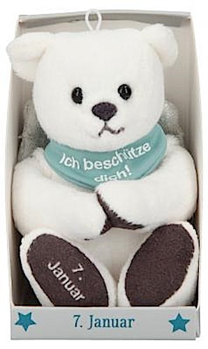 Depesche 8139.007 - Schutzengel Bär aus Plüsch, ca. 9 cm, mit Datum 07. Januar, Geschenk für Geburtstag, Jahrestag oder Hochzeitstag
