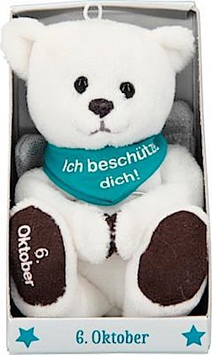 Depesche 8139.280 - Schutzengel Bär aus Plüsch, ca. 9 cm, mit Datum 06. Oktober, Geschenk für Geburtstag, Jahrestag oder Hochzeitstag