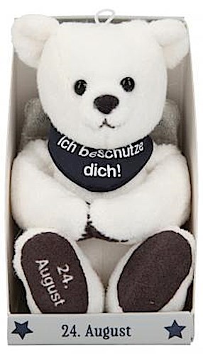 Depesche 8139.237 - Schutzengel Bär aus Plüsch, ca. 9 cm, mit Datum 24. August, Geschenk für Geburtstag, Jahrestag oder Hochzeitstag