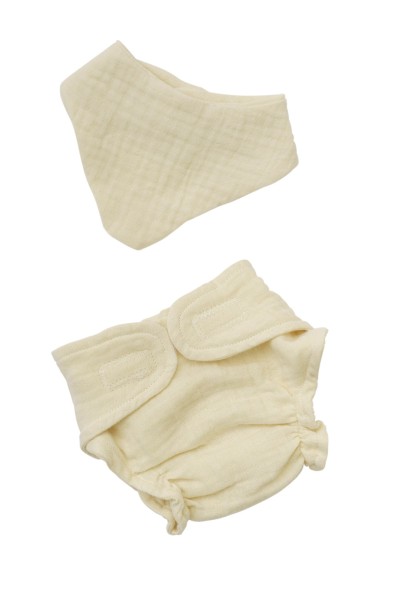 Heless - Puppenkleidung aus Musselin für Puppen und Kuscheltiere der Größe 35-45 cm, 100 Prozent Bio-Baumwolle, 2-teiliges Set mit Stoffwindel und Lät