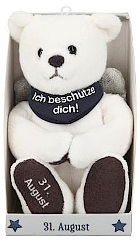 Depesche 8139.244 - Schutzengel Bär aus Plüsch, ca. 9 cm, mit Datum 31. August, Geschenk für Geburtstag, Jahrestag oder Hochzeitstag