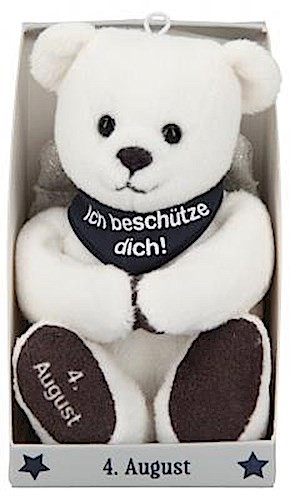 Depesche 8139.217 - Schutzengel Bär aus Plüsch, ca. 9 cm, mit Datum 04. August, Geschenk für Geburtstag, Jahrestag oder Hochzeitstag