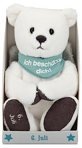 Depesche 8139.188 - Schutzengel Bär aus Plüsch, ca. 9 cm, mit Datum 06. Juli, Geschenk für Geburtstag, Jahrestag oder Hochzeitstag