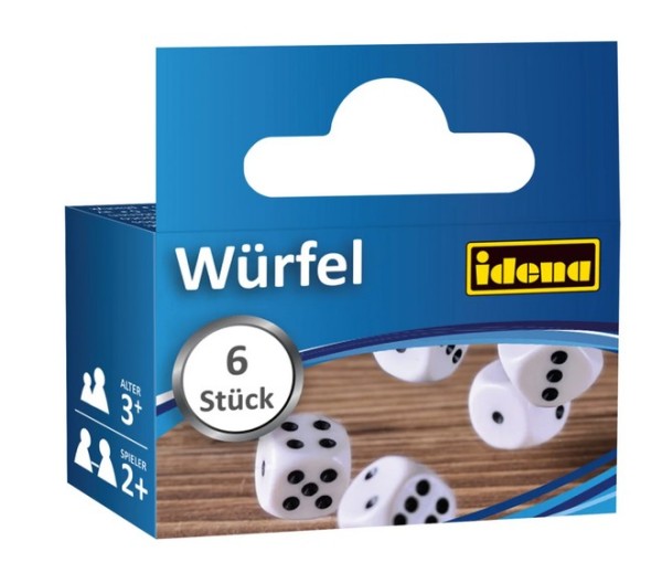 Idena Würfel, 6 Stück, 16 mm, weiß