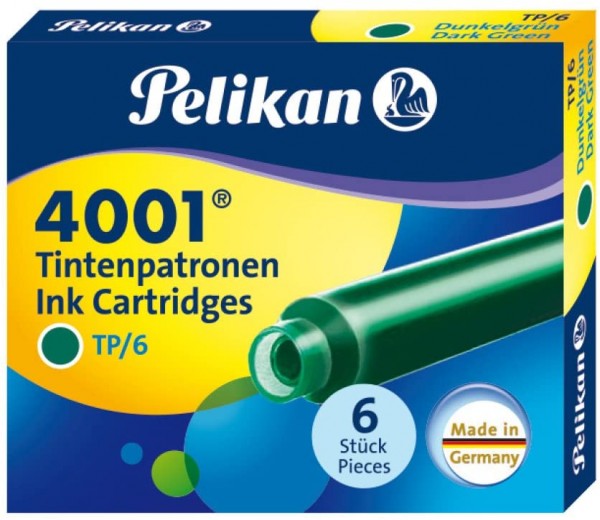 Pelikan Tintenpatronen 4001®, 6er Set Standard Tintenpatronen, Dunkelgrün