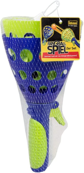 Idena 40006 Fangballspiel XXL mit 2 Fangbechern, inklusive 3 Bällen, Ballspiel für Garten, Park oder Strand, blau gelb