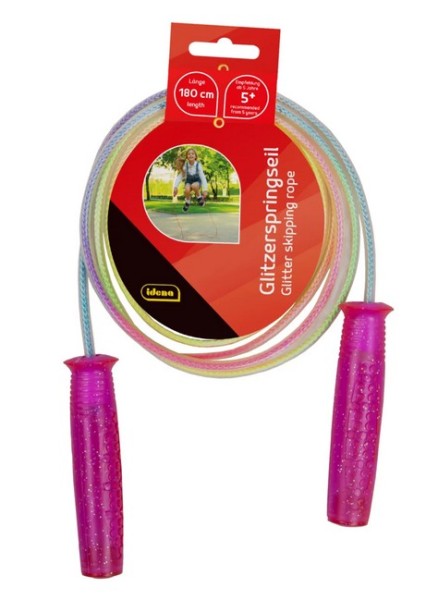 Idena - Spring-Seil mit glitzernden Noppen-Griffen für Kinder, in bunten Farben, Länge 1,9 m, als Freizeitsport, für Bewegungsspiele und verschiedene