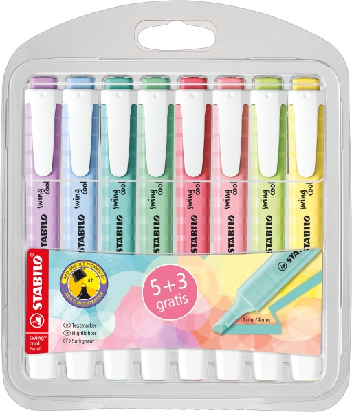 STABILO Textmarker swing cool; Pastel Etui „5+3“