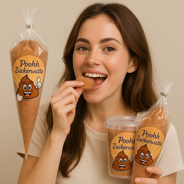 Zuckerwatte Poohh im Poly-Spitzbeutel 70g | Premium Qualität braune Zuckerwatte mit Cola Geschmack