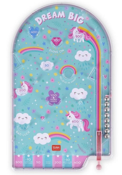 Legami - Mini Flipper, tragbares Spiel, 17,7 x 29 cm, Einhorn-Thema