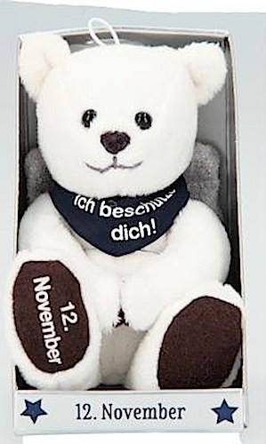 Depesche 8139.317 - Schutzengel Bär aus Plüsch, ca. 9 cm, mit Datum 12. November, Geschenk für Geburtstag, Jahrestag oder Hochzeitstag