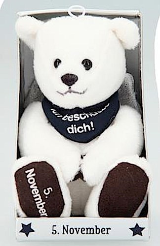 Depesche 8139.310 - Schutzengel Bär aus Plüsch, ca. 9 cm, mit Datum 05. November, Geschenk für Geburtstag, Jahrestag oder Hochzeitstag