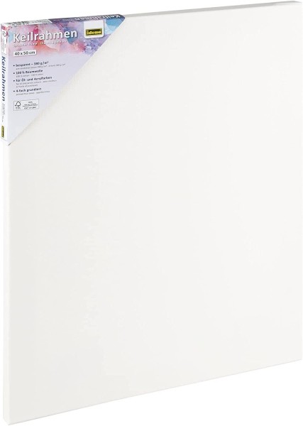 Idena 60033 - Keilrahmen mit Leinwand aus 100% Baumwolle, Grammatur 380 g/m², für Öl- und Acrylfarben, ca. 40 x 50 cm groß, weiß