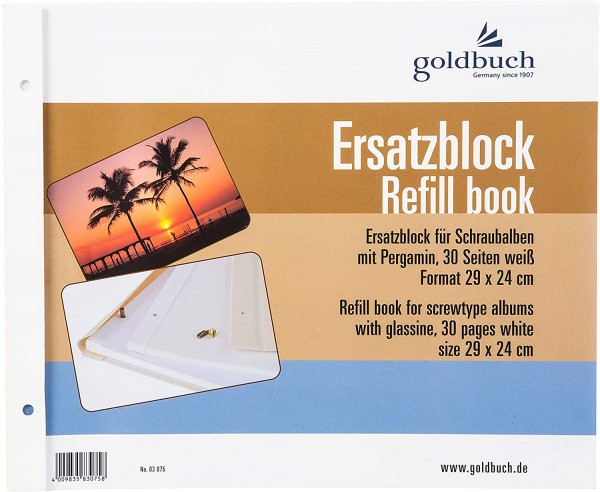 Goldbuch Ersatzblock für Schraubalbum, 30 weiße Seiten mit Pergamin-Trennblättern, Passend für Alben mit einer Größe von 30 x 25 cm, 83075