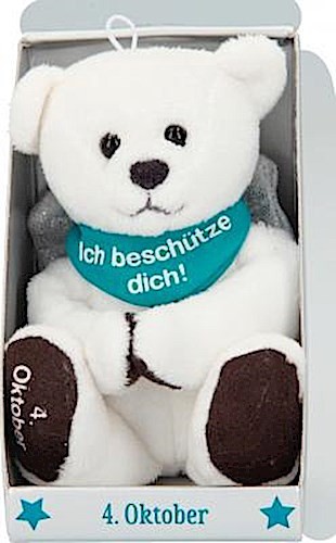 Depesche 8139.278 - Schutzengel Bär aus Plüsch, ca. 9 cm, mit Datum 04. Oktober, Geschenk für Geburtstag, Jahrestag oder Hochzeitstag