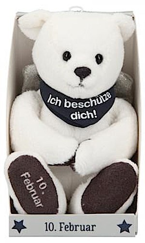 Depesche 8139.041 - Schutzengel Bär aus Plüsch, ca. 9 cm, mit Datum 10. Februar, Geschenk für Geburtstag, Jahrestag oder Hochzeitstag