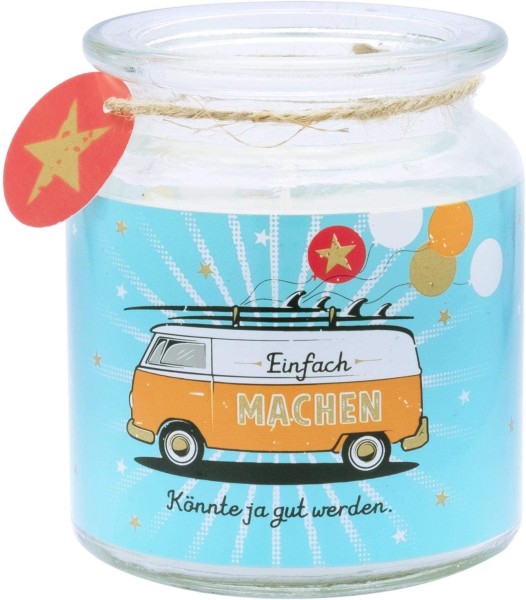 H:)PPY life Kerze im Glas Bus ""Einfach machen - Könnte ja gut werden."", Höhe 9 cm