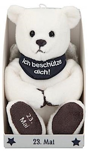 Depesche 8139.144 - Schutzengel Bär aus Plüsch, ca. 9 cm, mit Datum 23. Mai, Geschenk für Geburtstag, Jahrestag oder Hochzeitstag
