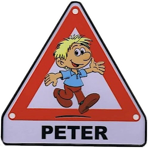 Achtung-Schild aus Blech Peter