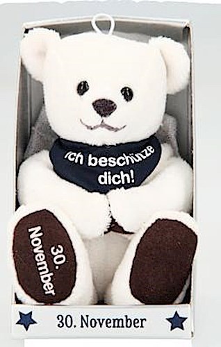 Depesche 8139.335 - Schutzengel Bär aus Plüsch, ca. 9 cm, mit Datum 30. November, Geschenk für Geburtstag, Jahrestag oder Hochzeitstag