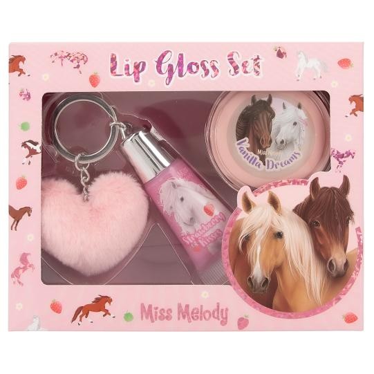 Depesche Miss Melody - Lipgloss Set im Pferde Design für Kinder, 2 Glosse mit fruchtigen Düften, inkl. Plüsch Anhänger, Pink