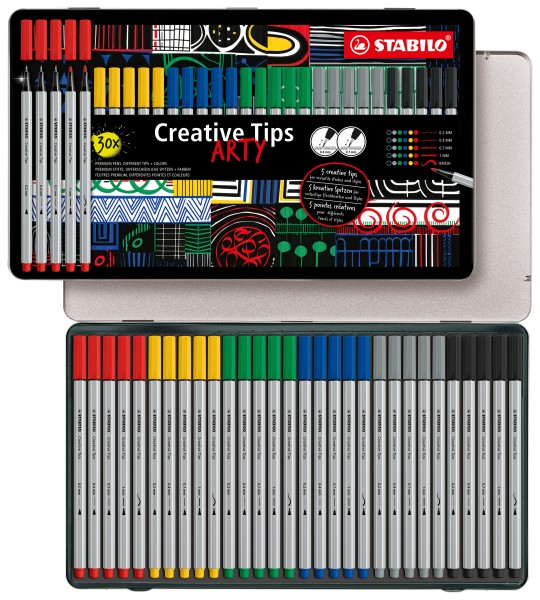 STABILO Multi-Liner-Set Creative Tips - ARTY - 30er Metalletui - CLASSIC - in 6 verschiedenen Farben