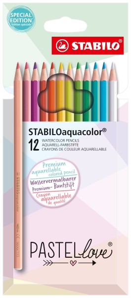 Aquarell-Buntstift - STABILOaquacolor - Pastellove Set - 12er Pack - mit 12 verschiedenen Farben