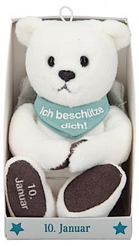 Depesche 8139.010 - Schutzengel Bär aus Plüsch, ca. 9 cm, mit Datum 10. Januar, Geschenk für Geburtstag, Jahrestag oder Hochzeitstag
