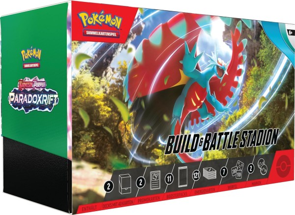 Pokemon-Sammelkartenspiel: Build &amp; Battle Stadion Karmesin &amp; Purpur – Paradoxrift (2 Decks, 11 Boosterpacks &amp; mehr)
