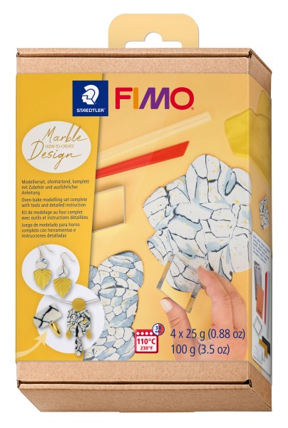 STAEDTLER FIMO How-to-create Set \"Marmor-Design\" FIMO, ofenhärtende Modelliermasse, Materialeffekte gestalten, 4 Halbblöcke à 25g - ein Set