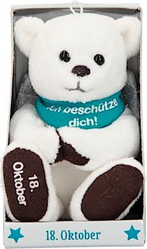 Depesche 8139.292 - Schutzengel Bär aus Plüsch, ca. 9 cm, mit Datum 18. Oktober, Geschenk für Geburtstag, Jahrestag oder Hochzeitstag